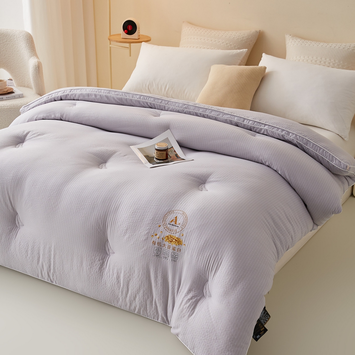 91家纺网 家纺一手货源 找家纺 帕芬鸟家纺 2025新款云柔棉提花大豆被被子被芯 立体-浅灰