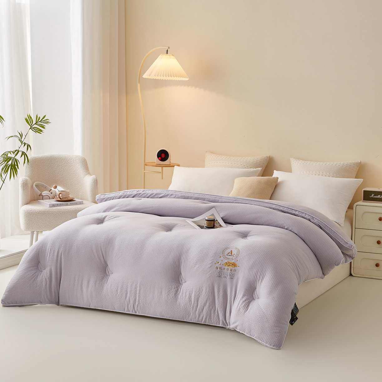 91家纺网 家纺一手货源 找家纺 帕芬鸟家纺 2025新款云柔棉提花大豆被被子被芯 立体-浅灰