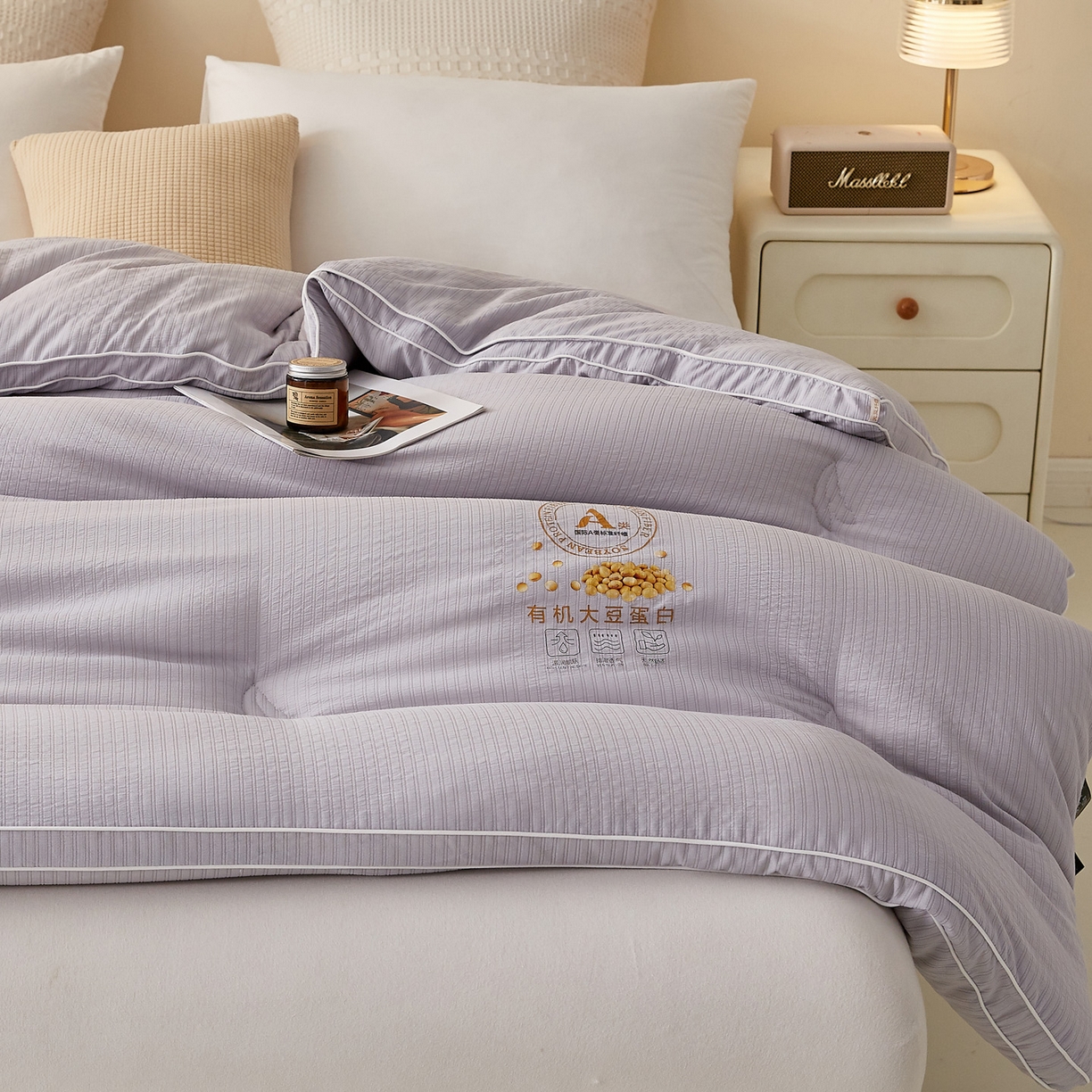 91家纺网 家纺一手货源 找家纺 帕芬鸟家纺 2025新款云柔棉提花大豆被被子被芯 立体-浅灰