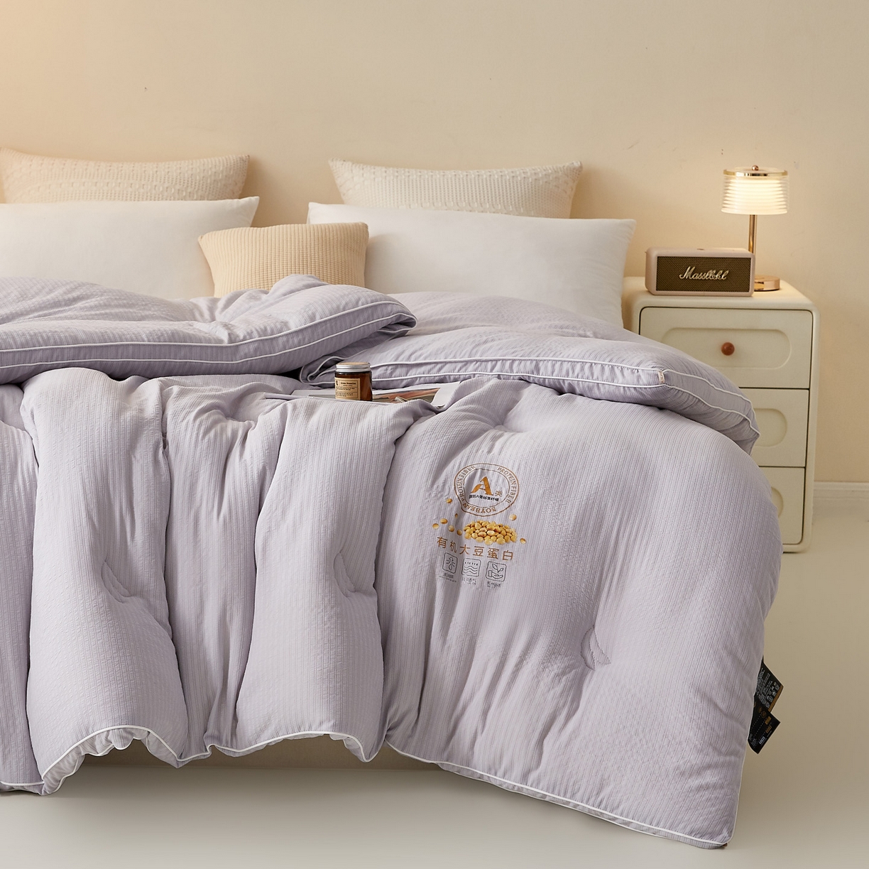 91家纺网 家纺一手货源 找家纺 帕芬鸟家纺 2025新款云柔棉提花大豆被被子被芯 立体-浅灰