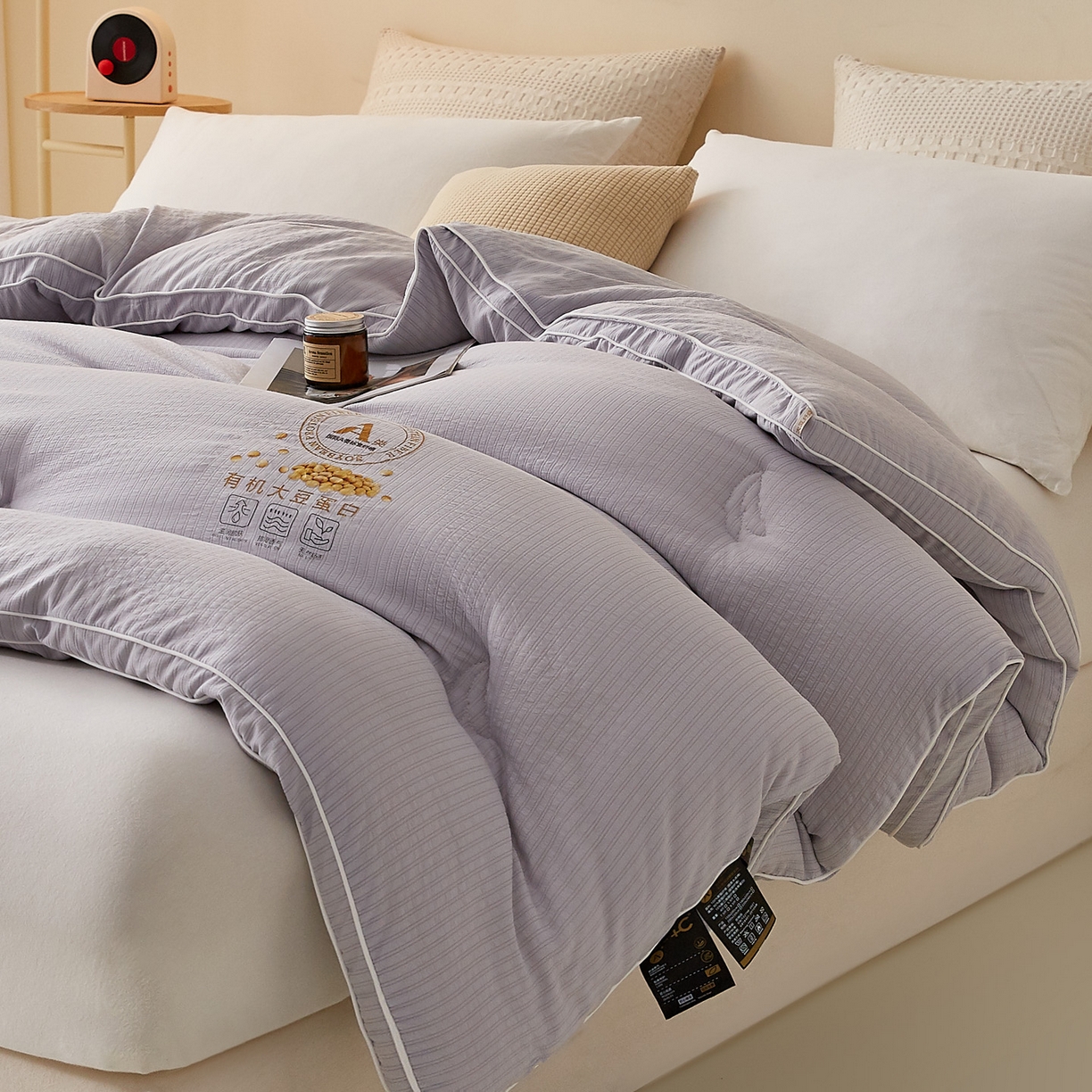 91家纺网 家纺一手货源 找家纺 帕芬鸟家纺 2025新款云柔棉提花大豆被被子被芯 立体-浅灰