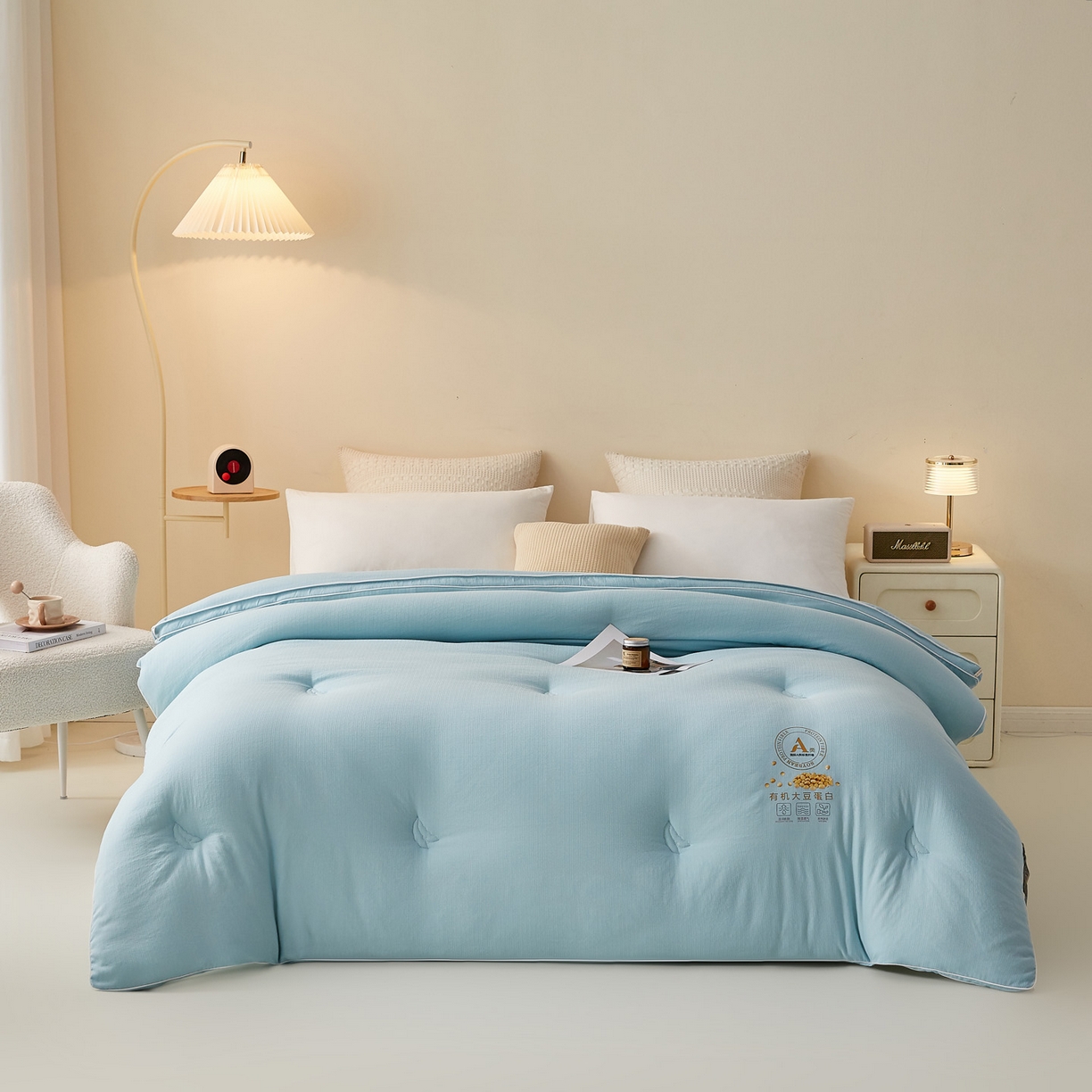 帕芬鸟家纺 2025新款云柔棉提花大豆被被子被芯 立体-天空蓝