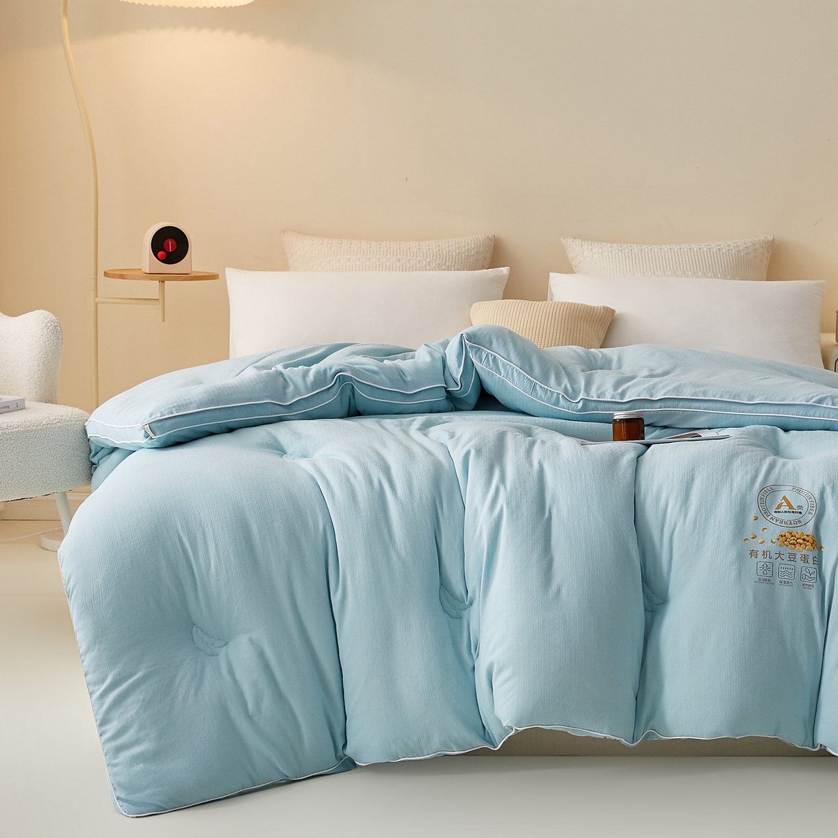 91家纺网 家纺一手货源 找家纺 帕芬鸟家纺 2025新款云柔棉提花大豆被被子被芯 立体-天空蓝