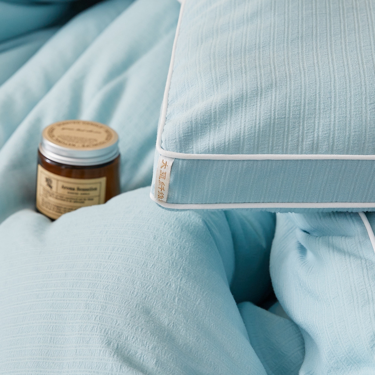 91家纺网 家纺一手货源 找家纺 帕芬鸟家纺 2025新款云柔棉提花大豆被被子被芯 立体-天空蓝