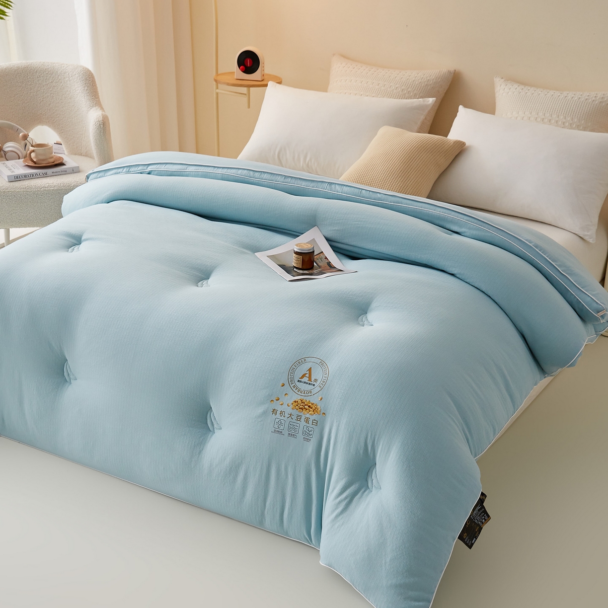 91家纺网 家纺一手货源 找家纺 帕芬鸟家纺 2025新款云柔棉提花大豆被被子被芯 立体-天空蓝