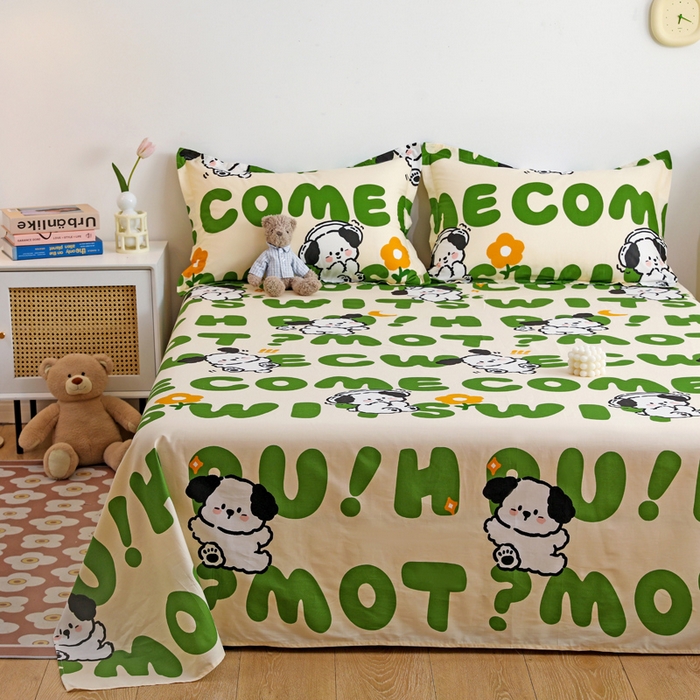 91家纺网 家纺一手货源 找家纺 金盛纺 2025新款13372全棉印花单品床单 屁屁狗