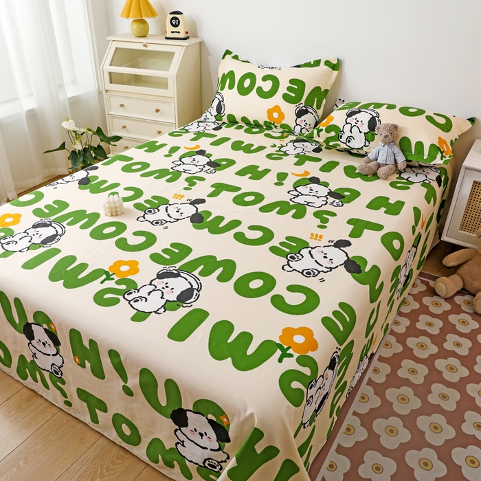 91家纺网 家纺一手货源 找家纺 金盛纺 2025新款13372全棉印花单品床单 屁屁狗