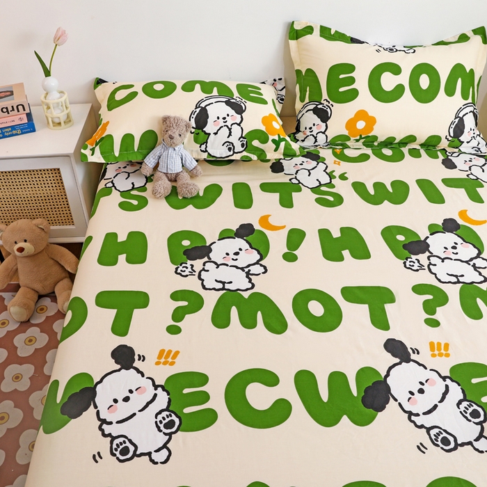 91家纺网 家纺一手货源 找家纺 金盛纺 2025新款13372全棉印花单品床单 屁屁狗