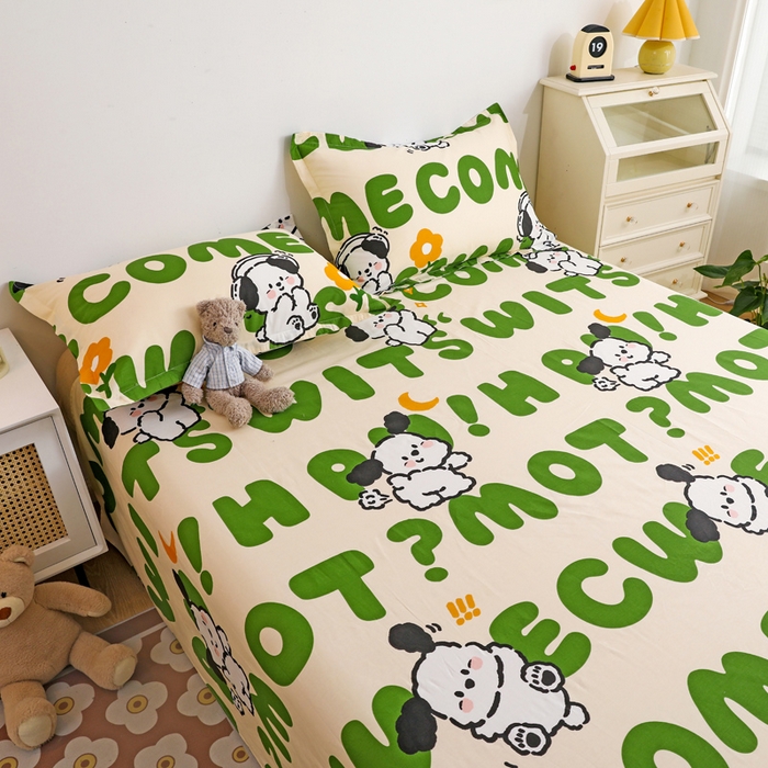 91家纺网 家纺一手货源 找家纺 金盛纺 2025新款13372全棉印花单品床单 屁屁狗