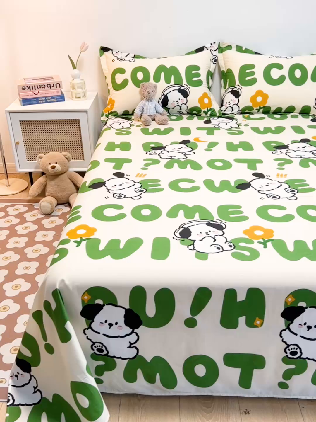 91家纺网 家纺一手货源 找家纺 金盛纺 2025新款13372全棉印花单品床单 屁屁狗