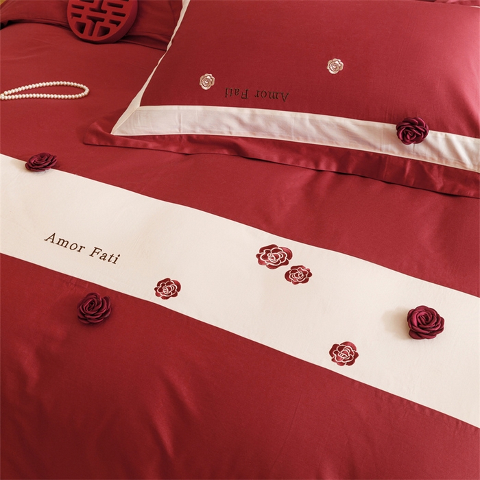 91家纺网 家纺一手货源 找家纺 宏羽纺家纺 2025新款100s全棉纯棉贡缎法式刺绣花边四件套 纯棉时尚-玫瑰故事