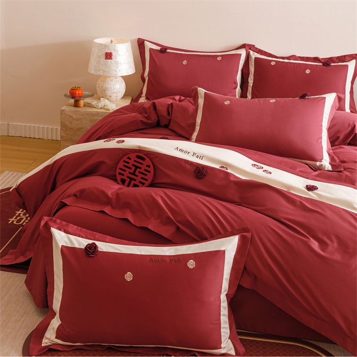 91家纺网 家纺一手货源 找家纺 宏羽纺家纺 2025新款100s全棉纯棉贡缎法式刺绣花边四件套 纯棉时尚-玫瑰故事