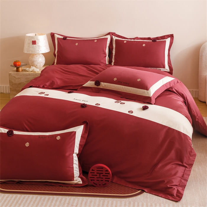 91家纺网 家纺一手货源 找家纺 宏羽纺家纺 2025新款100s全棉纯棉贡缎法式刺绣花边四件套 纯棉时尚-玫瑰故事