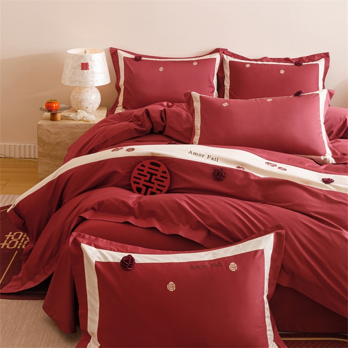 91家纺网 家纺一手货源 找家纺 宏羽纺家纺 2025新款100s全棉纯棉贡缎法式刺绣花边四件套 纯棉时尚-玫瑰故事