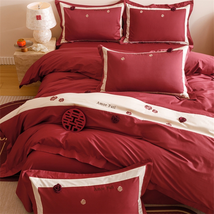 91家纺网 家纺一手货源 找家纺 宏羽纺家纺 2025新款100s全棉纯棉贡缎法式刺绣花边四件套 纯棉时尚-玫瑰故事