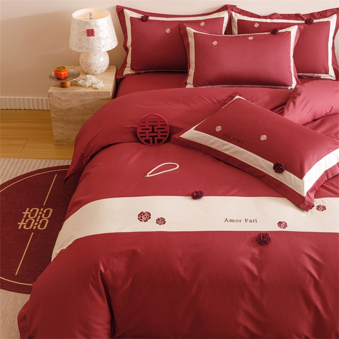 91家纺网 家纺一手货源 找家纺 宏羽纺家纺 2025新款100s全棉纯棉贡缎法式刺绣花边四件套 纯棉时尚-玫瑰故事