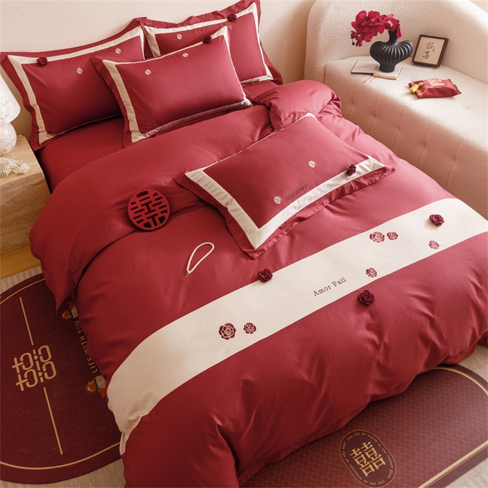 91家纺网 家纺一手货源 找家纺 宏羽纺家纺 2025新款100s全棉纯棉贡缎法式刺绣花边四件套 纯棉时尚-玫瑰故事