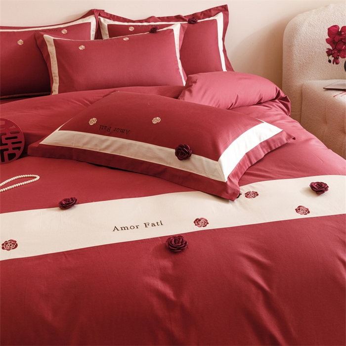 91家纺网 家纺一手货源 找家纺 宏羽纺家纺 2025新款100s全棉纯棉贡缎法式刺绣花边四件套 纯棉时尚-玫瑰故事