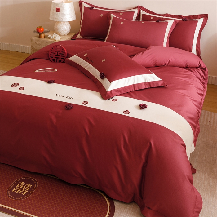 91家纺网 家纺一手货源 找家纺 宏羽纺家纺 2025新款100s全棉纯棉贡缎法式刺绣花边四件套 纯棉时尚-玫瑰故事