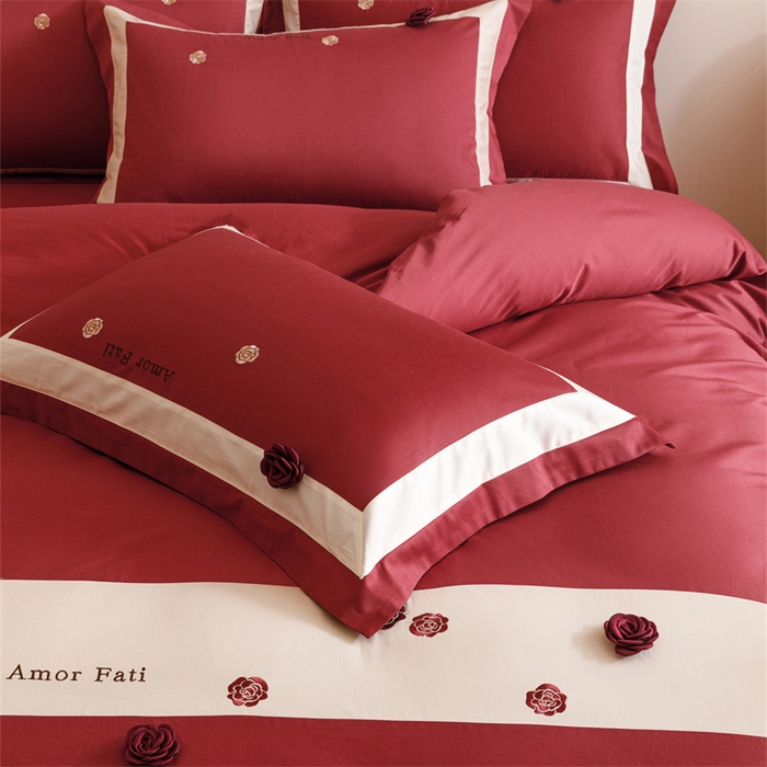 91家纺网 家纺一手货源 找家纺 宏羽纺家纺 2025新款100s全棉纯棉贡缎法式刺绣花边四件套 纯棉时尚-玫瑰故事