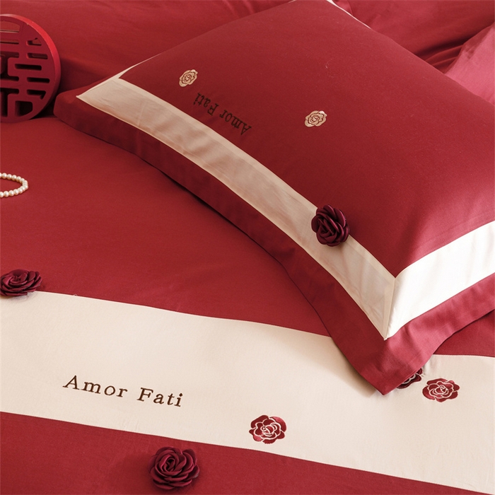 91家纺网 家纺一手货源 找家纺 宏羽纺家纺 2025新款100s全棉纯棉贡缎法式刺绣花边四件套 纯棉时尚-玫瑰故事