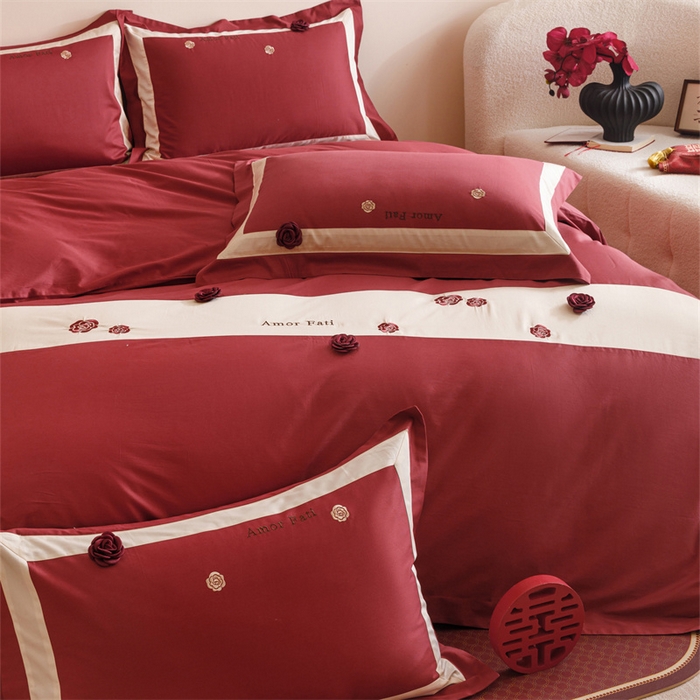 91家纺网 家纺一手货源 找家纺 宏羽纺家纺 2025新款100s全棉纯棉贡缎法式刺绣花边四件套 纯棉时尚-玫瑰故事