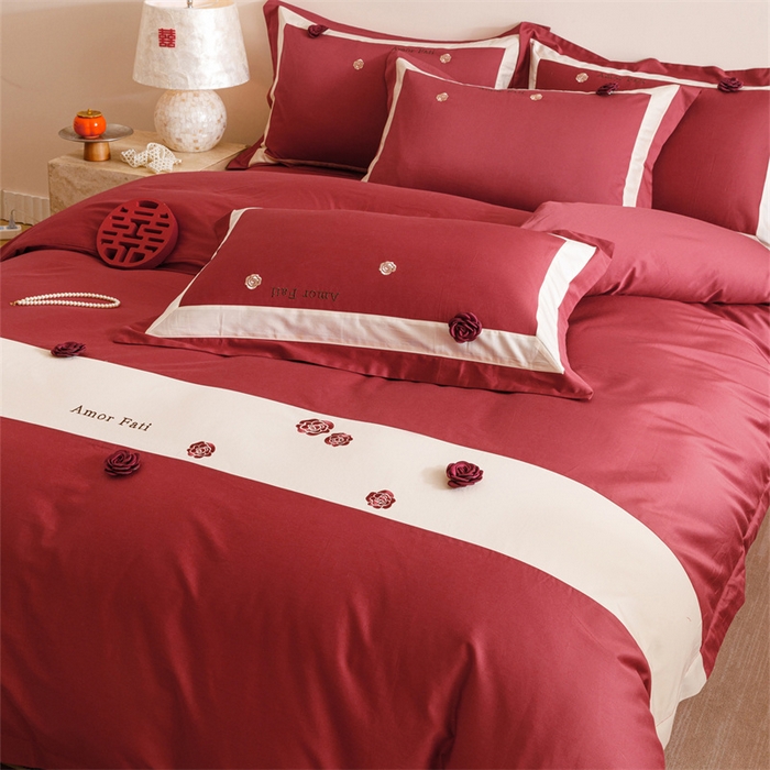 91家纺网 家纺一手货源 找家纺 宏羽纺家纺 2025新款100s全棉纯棉贡缎法式刺绣花边四件套 纯棉时尚-玫瑰故事