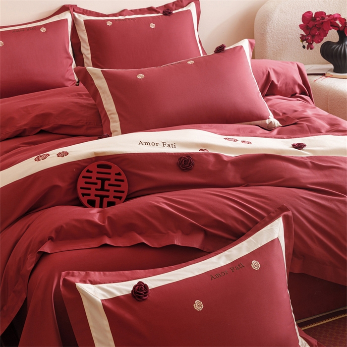 91家纺网 家纺一手货源 找家纺 宏羽纺家纺 2025新款100s全棉纯棉贡缎法式刺绣花边四件套 纯棉时尚-玫瑰故事