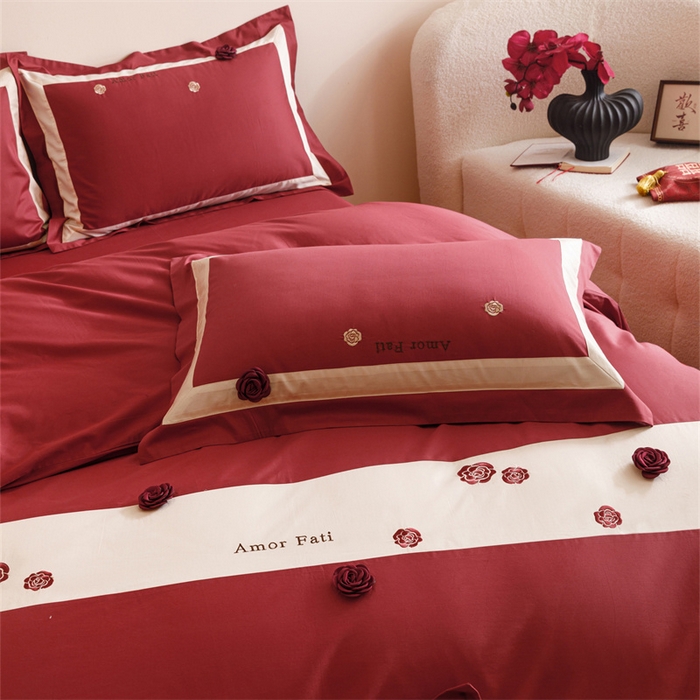 91家纺网 家纺一手货源 找家纺 宏羽纺家纺 2025新款100s全棉纯棉贡缎法式刺绣花边四件套 纯棉时尚-玫瑰故事