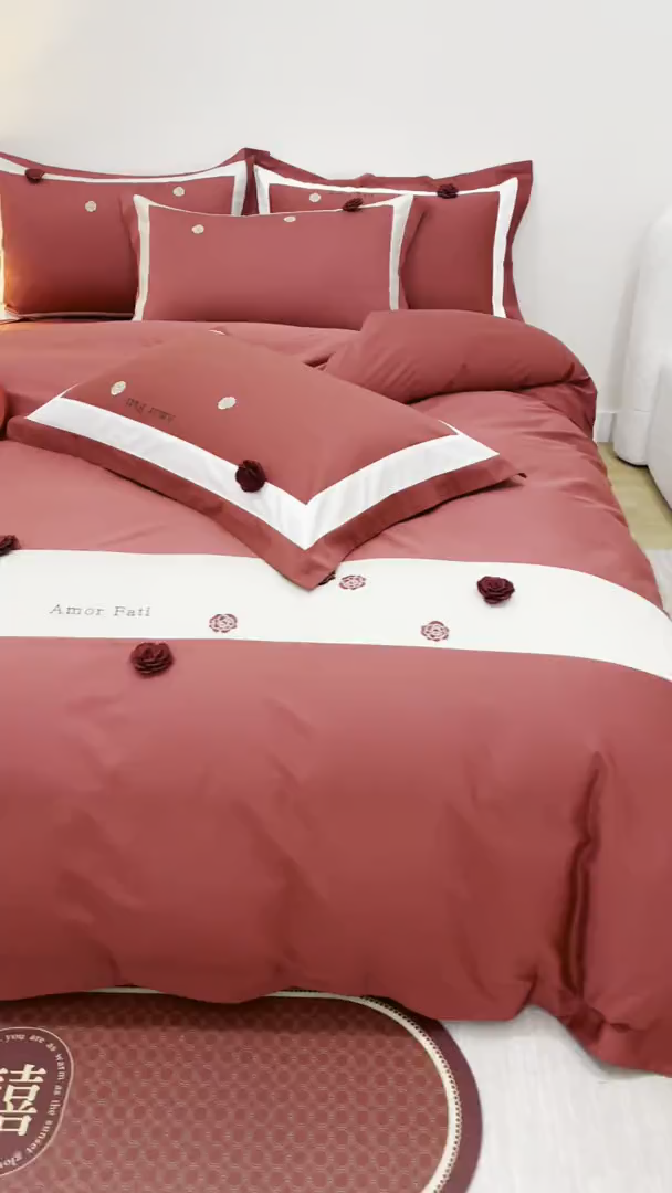 91家纺网 家纺一手货源 找家纺 宏羽纺家纺 2025新款100s全棉纯棉贡缎法式刺绣花边四件套 纯棉时尚-玫瑰故事