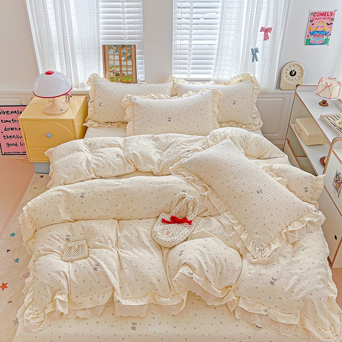 91家纺网 家纺一手货源 找家纺 （总）梦莱斯 2025新款田园碎花纯棉花边四件套-床盖款