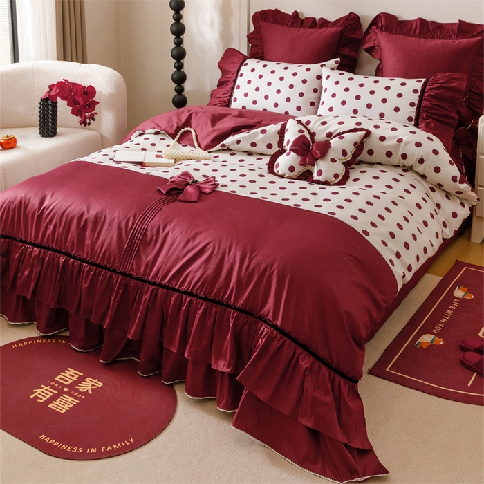 91家纺网 家纺一手货源 找家纺 宏羽纺家纺 2025新款100s全棉纯棉贡缎法式刺绣花边四件套 纯棉时尚-甜漾