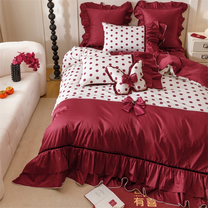 91家纺网 家纺一手货源 找家纺 宏羽纺家纺 2025新款100s全棉纯棉贡缎法式刺绣花边四件套 纯棉时尚-甜漾