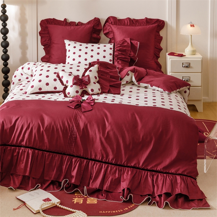 91家纺网 家纺一手货源 找家纺 宏羽纺家纺 2025新款100s全棉纯棉贡缎法式刺绣花边四件套 纯棉时尚-甜漾