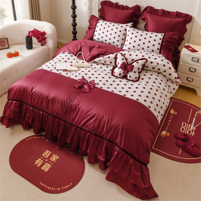 91家纺网 家纺一手货源 找家纺 宏羽纺家纺 2025新款100s全棉纯棉贡缎法式刺绣花边四件套 纯棉时尚-甜漾