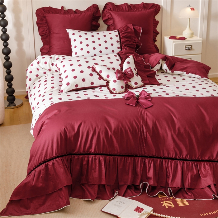 91家纺网 家纺一手货源 找家纺 宏羽纺家纺 2025新款100s全棉纯棉贡缎法式刺绣花边四件套 纯棉时尚-甜漾