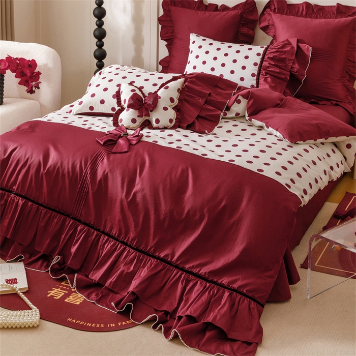 91家纺网 家纺一手货源 找家纺 宏羽纺家纺 2025新款100s全棉纯棉贡缎法式刺绣花边四件套 纯棉时尚-甜漾