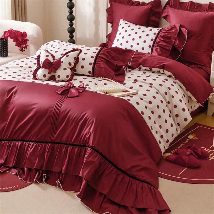 91家纺网 家纺一手货源 找家纺 宏羽纺家纺 2025新款100s全棉纯棉贡缎法式刺绣花边四件套 纯棉时尚-甜漾