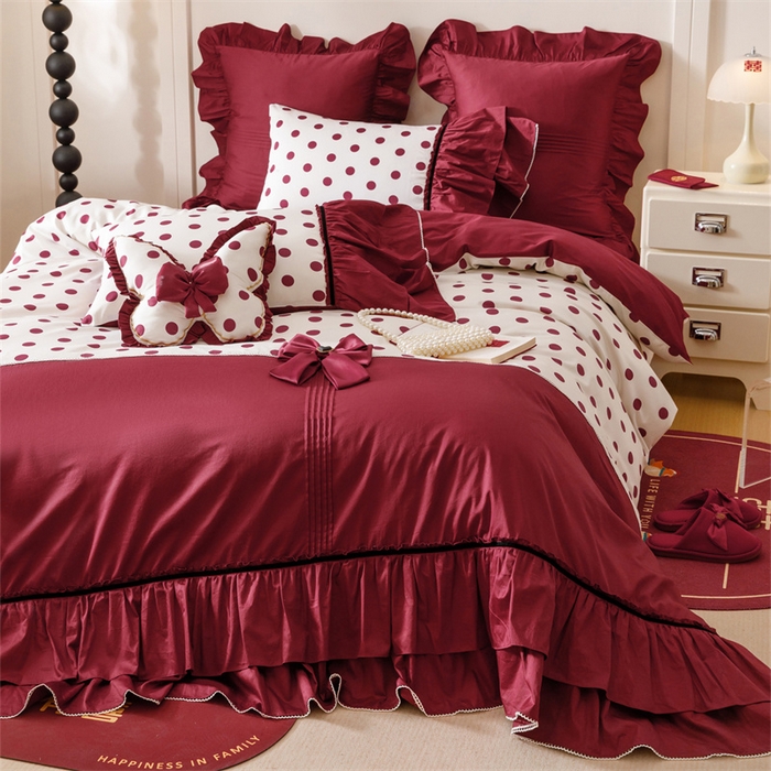 91家纺网 家纺一手货源 找家纺 宏羽纺家纺 2025新款100s全棉纯棉贡缎法式刺绣花边四件套 纯棉时尚-甜漾