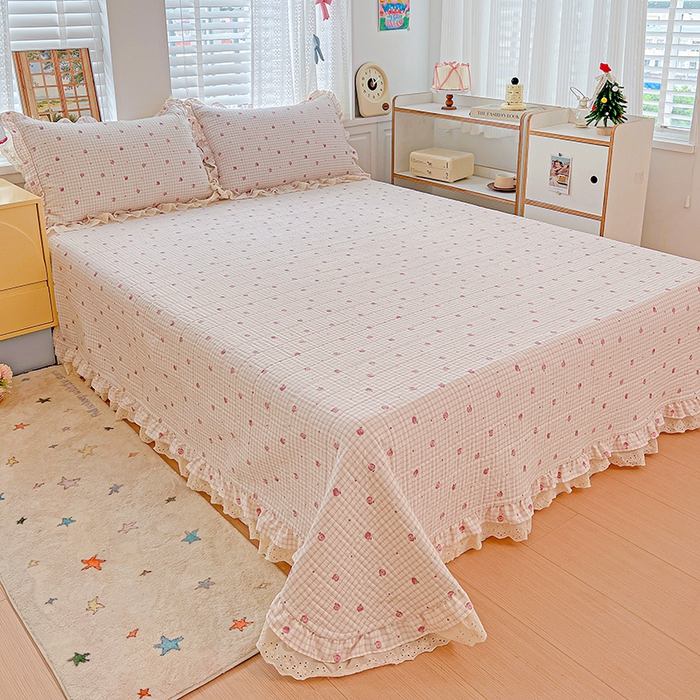 91家纺网 家纺一手货源 找家纺 梦莱斯 2025新款田园碎花纯棉花边四件套-床盖款 花精灵