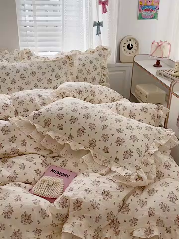 91家纺网 家纺一手货源 找家纺 梦莱斯 2025新款田园碎花纯棉花边四件套-床盖款 莱茵