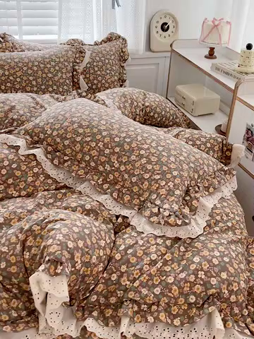 91家纺网 家纺一手货源 找家纺 梦莱斯 2025新款田园碎花纯棉花边四件套-床盖款 糜花似锦