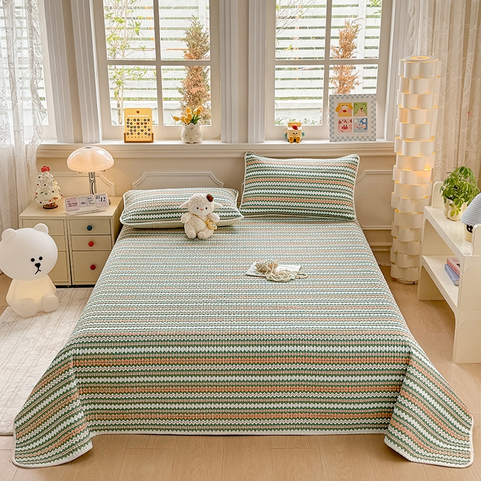 91家纺网 家纺一手货源 找家纺 大元 2025新款A类数码印花朴棉夹棉床盖老粗布床盖双面可用 多彩条纹