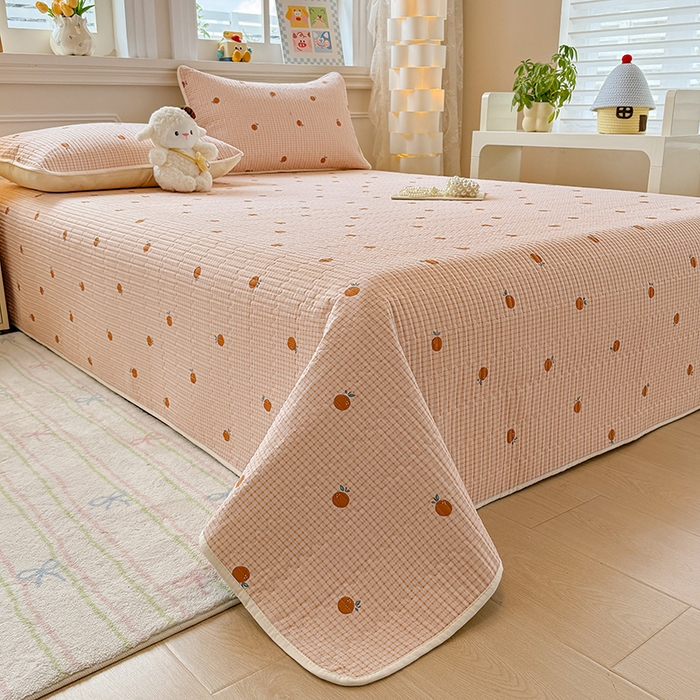 91家纺网 家纺一手货源 找家纺 大元 2025新款A类数码印花朴棉夹棉床盖老粗布床盖双面可用 小橘子