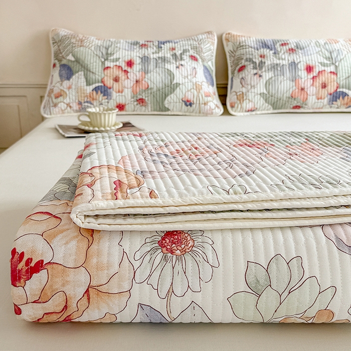 91家纺网 家纺一手货源 找家纺 大元 2025新款A类数码印花朴棉夹棉床盖老粗布床盖双面可用 群芳