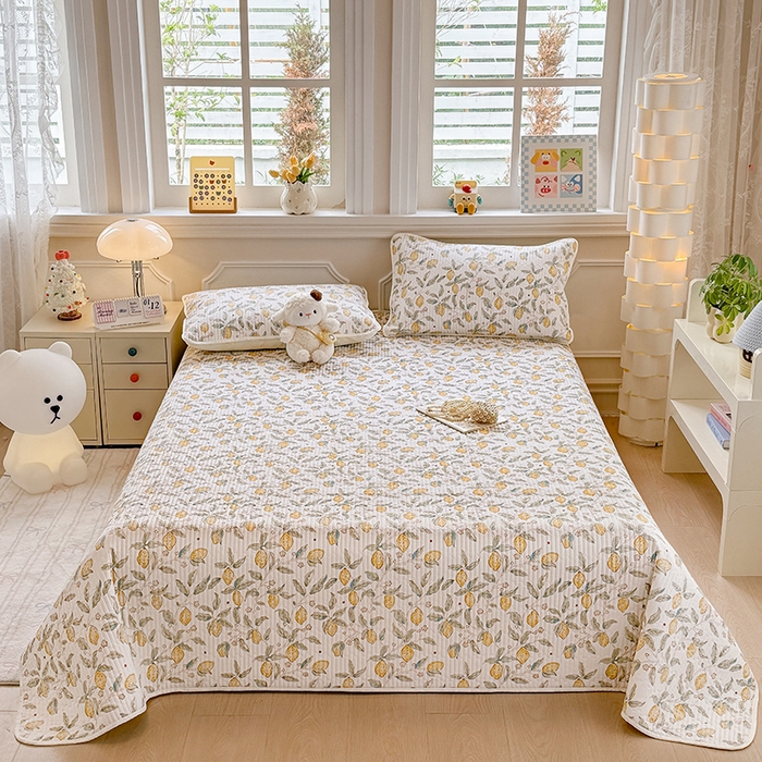 91家纺网 家纺一手货源 找家纺 大元 2025新款A类数码印花朴棉夹棉床盖老粗布床盖双面可用 小柠檬