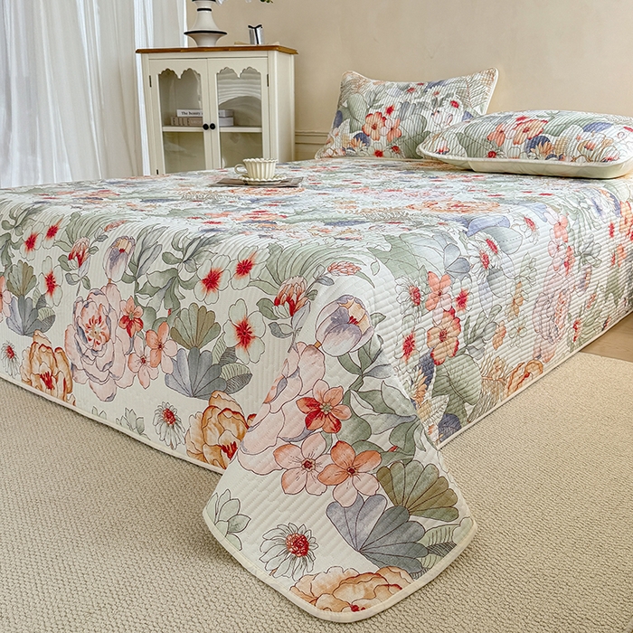 91家纺网 家纺一手货源 找家纺 大元 2025新款A类数码印花朴棉夹棉床盖老粗布床盖双面可用 群芳