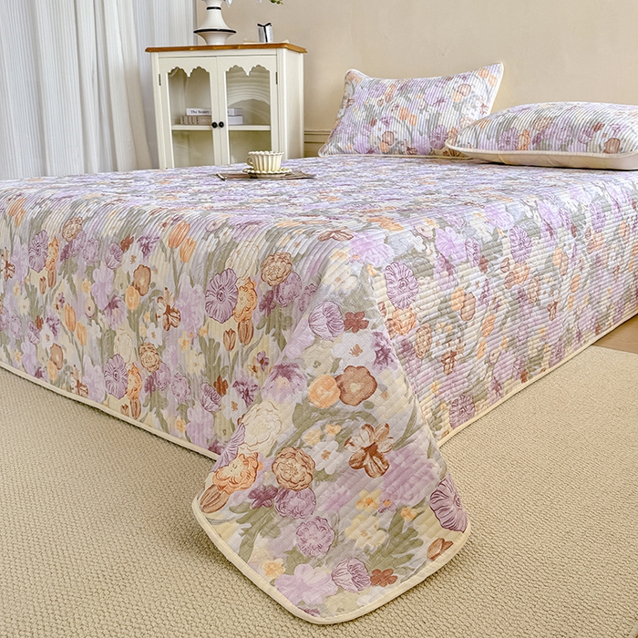 91家纺网 家纺一手货源 找家纺 大元 2025新款A类数码印花朴棉夹棉床盖老粗布床盖双面可用 锦花