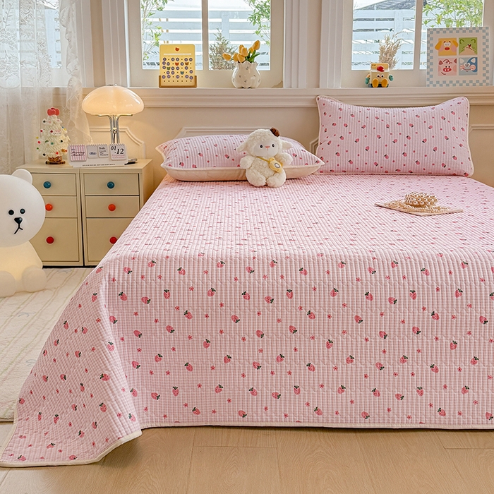 大元 2025新款A类数码印花朴棉夹棉床盖老粗布床盖双面可用 小草莓