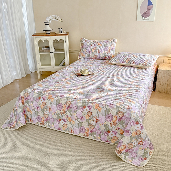 91家纺网 家纺一手货源 找家纺 大元 2025新款A类数码印花朴棉夹棉床盖老粗布床盖双面可用 锦花